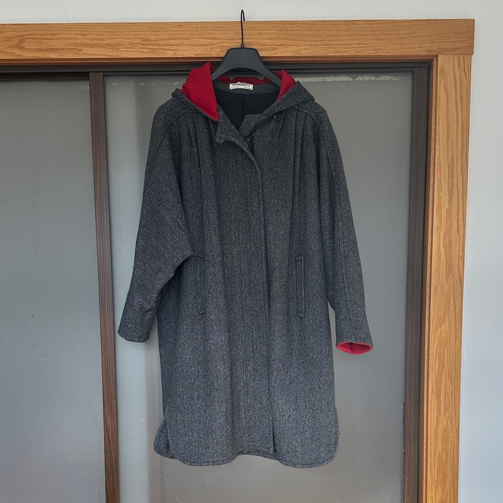 100% Wool Tweed Raglan Sleeve Hooded Coat